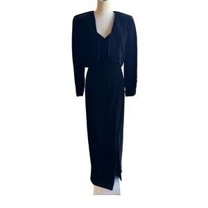 AJ Bari Black Velvet Strapless Long Front Side Slit Dress Sz 10 Jacket Sz 12